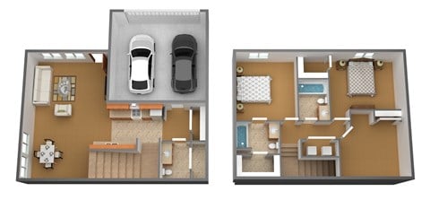 Floor plan for 2 beds, 2.5 baths, 1330 sqft